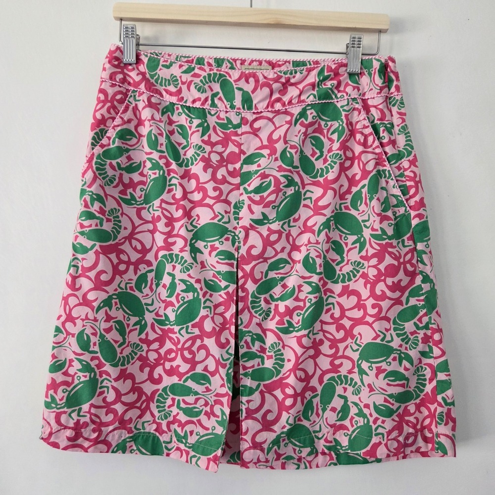 LL Bean Skirt Pink Green Lobster Print Cottonβ A-Line Womens Size 4P